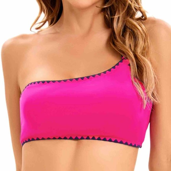 Lucky Brand Shell-Stitch Asymmetric Bikini  Swim Top - Picture 1 of 8
